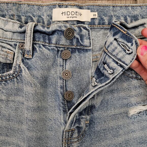 Hidden Jeans Wide Leg Distressed Button Fly Denim Women’s 25 Light Wash Grunge - Picture 12 of 14